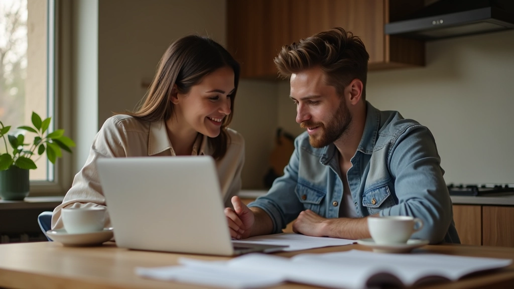 Para dyskutująca o budżecie domowym w nowoczesnej kuchni
